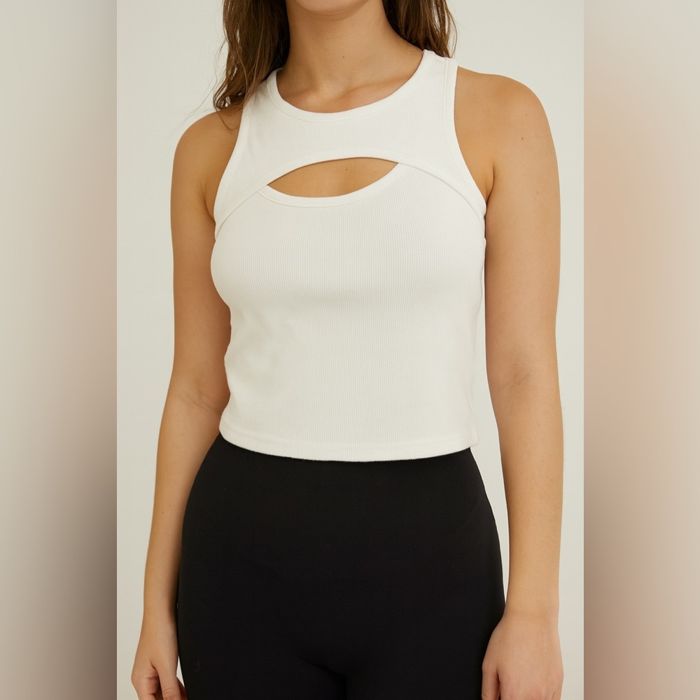 Abound White Ribbed Cutout Crop Top Size XL NWOT Stretch Tank Minimalist